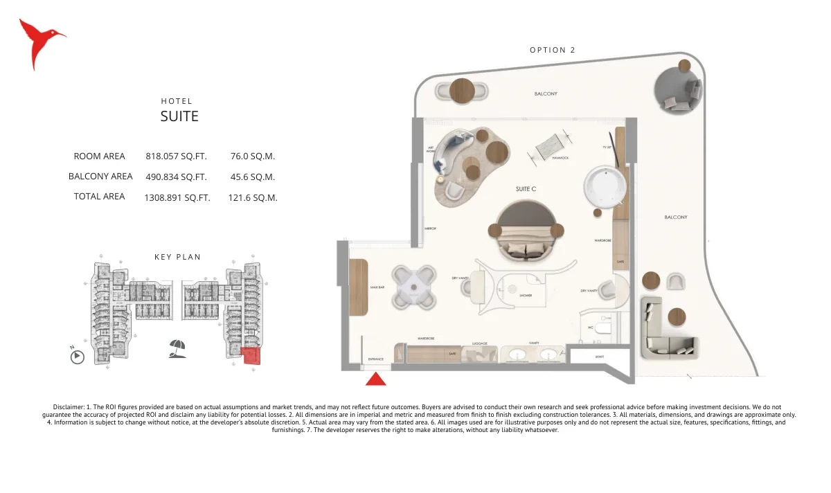 The Unexpected Al Marjan Island Category A Hotel Suite 4 floor plan, 1,308.891 sq ft