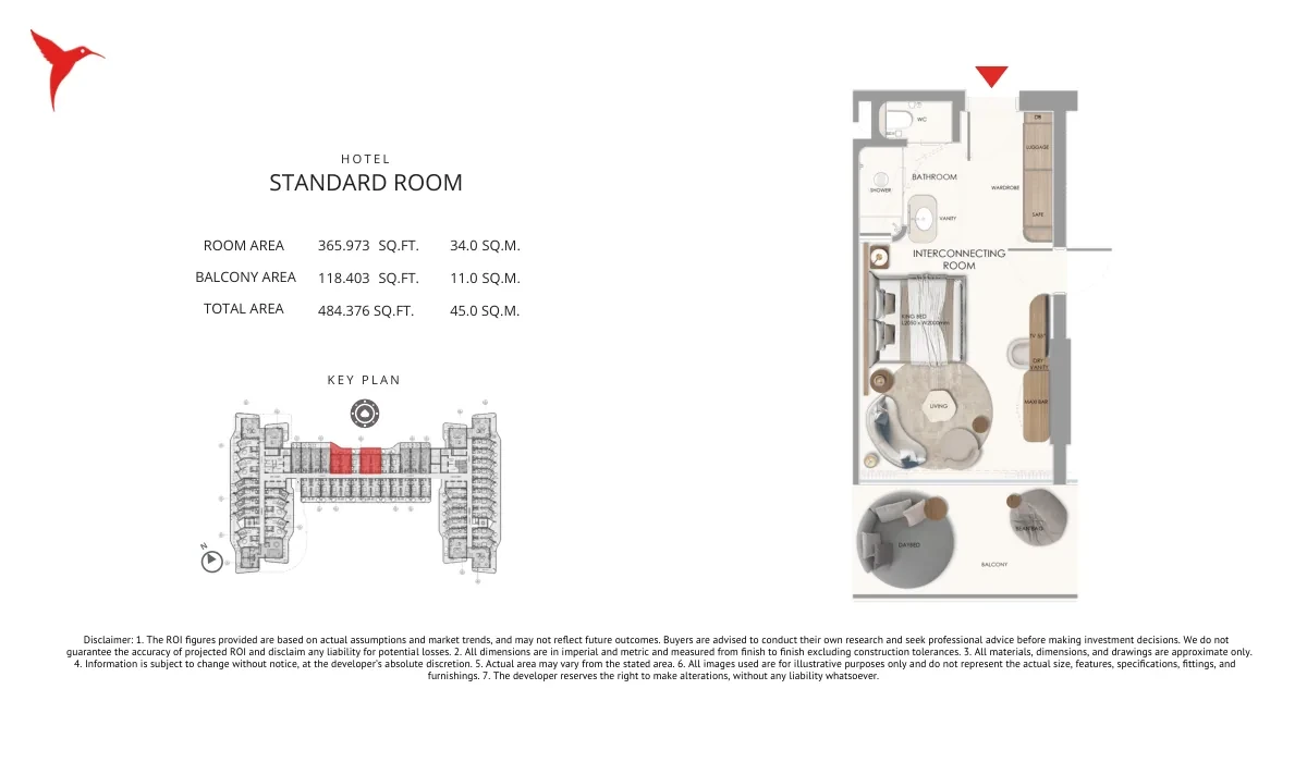 The Unexpected Al Marjan Island Category C Standard Room 6 floor plan, 484.376 sq ft