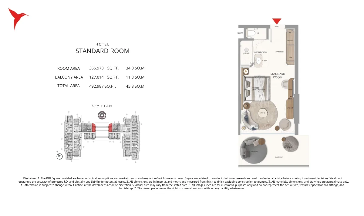 The Unexpected Al Marjan Island Category C Standard Room 5 floor plan, 492.987 sq ft