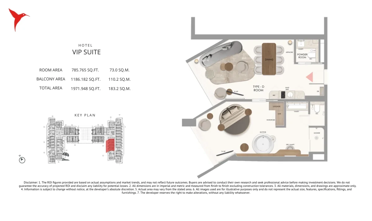 The Unexpected Al Marjan Island Category A+ VIP Suite 2 floor plan, 1,971.948 sq ft