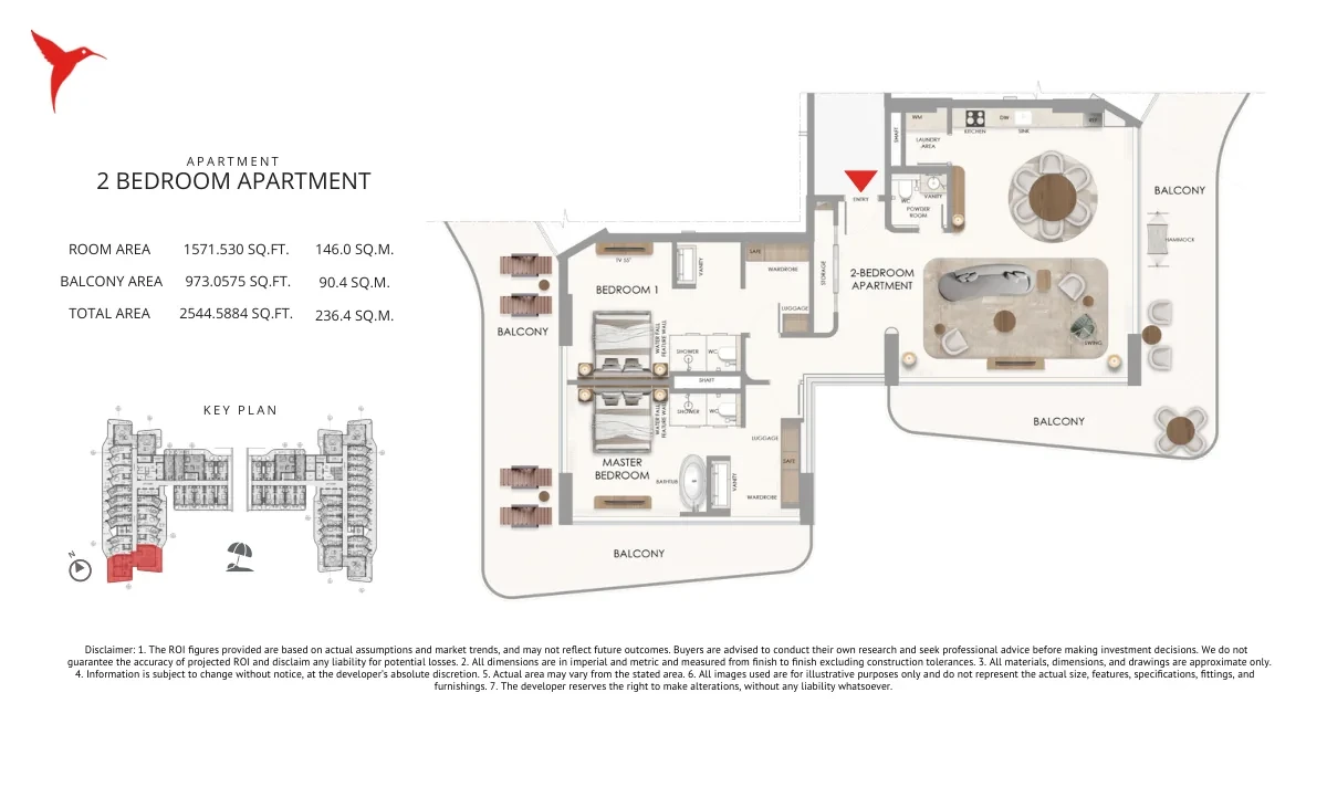 The Unexpected Al Marjan Island Category A 2 Bedroom Apartment floor plan, 2,544.588 sq ft