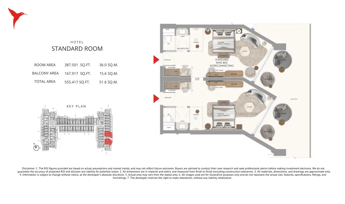 The Unexpected Al Marjan Island Category D Standard Room 8 floor plan, 555.417 sq ft