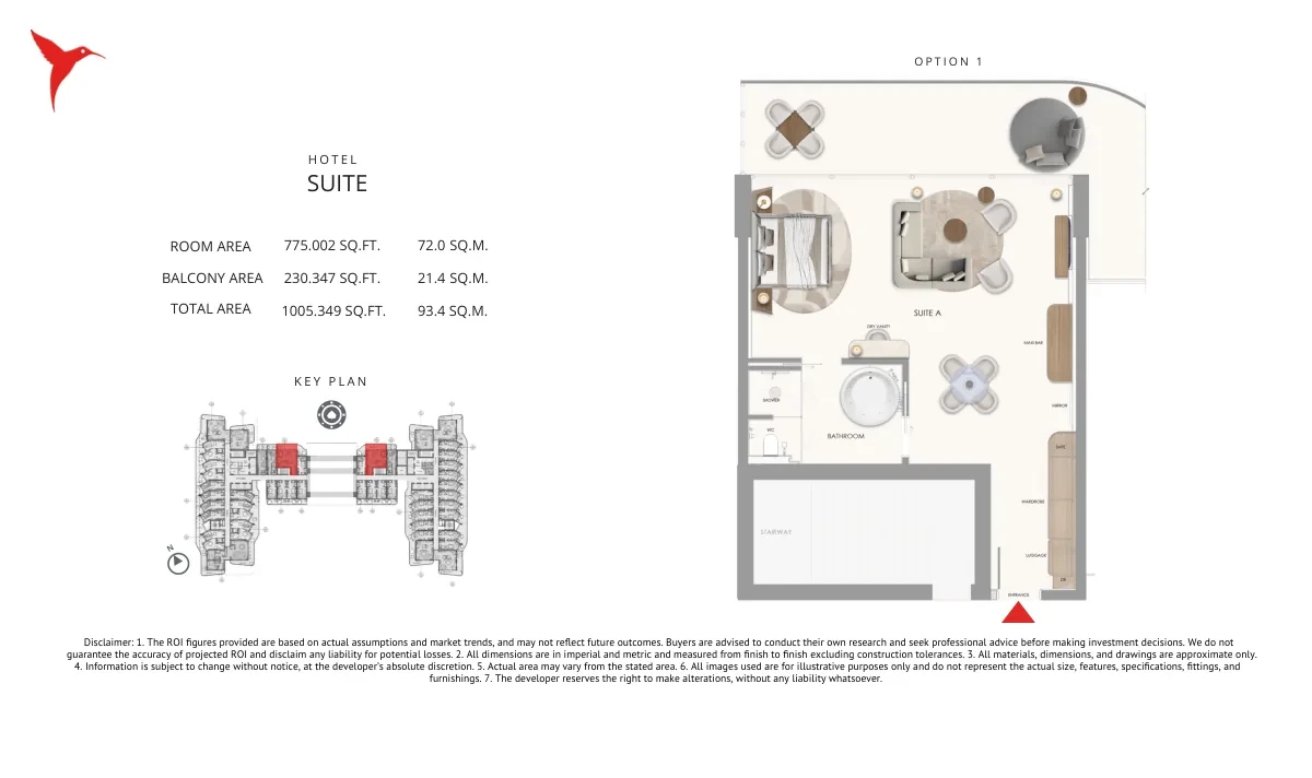 The Unexpected Al Marjan Island Category C Hotel Suite 7 floor plan, 1,005.349 sq ft
