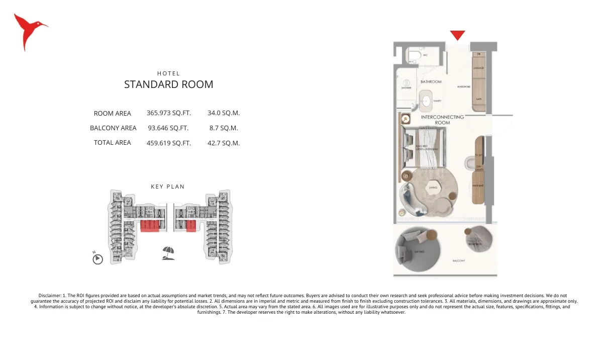 The Unexpected Al Marjan Island Category A Standard Room 2 floor plan, 459.619 sq ft