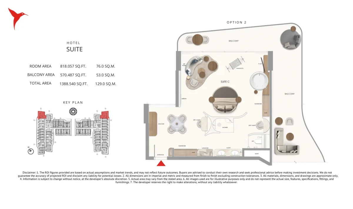 The Unexpected Al Marjan Island Category B Hotel Suite 6 floor plan, 1,388.540 sq ft