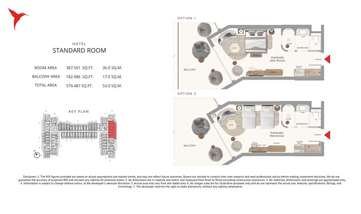 The Unexpected Al Marjan Island Category D Standard Room 7 floor plan, 570.487 sq ft