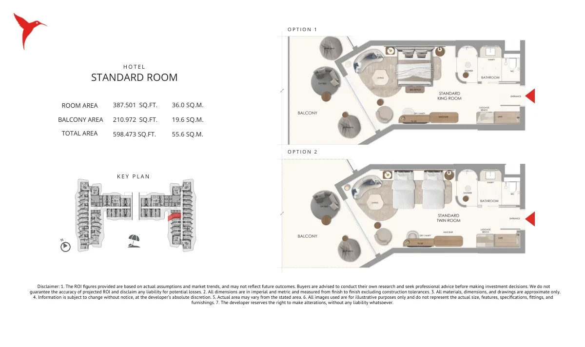 The Unexpected Al Marjan Island Category A Standard Room 3 floor plan, 598.473 sq ft