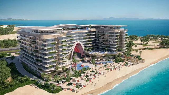 Aerial beachfront exterior of The Unexpected Al Marjan Island Hotel & Residences