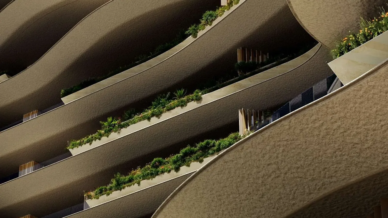 Sculptural planted facade of Wedyan - The Canal
