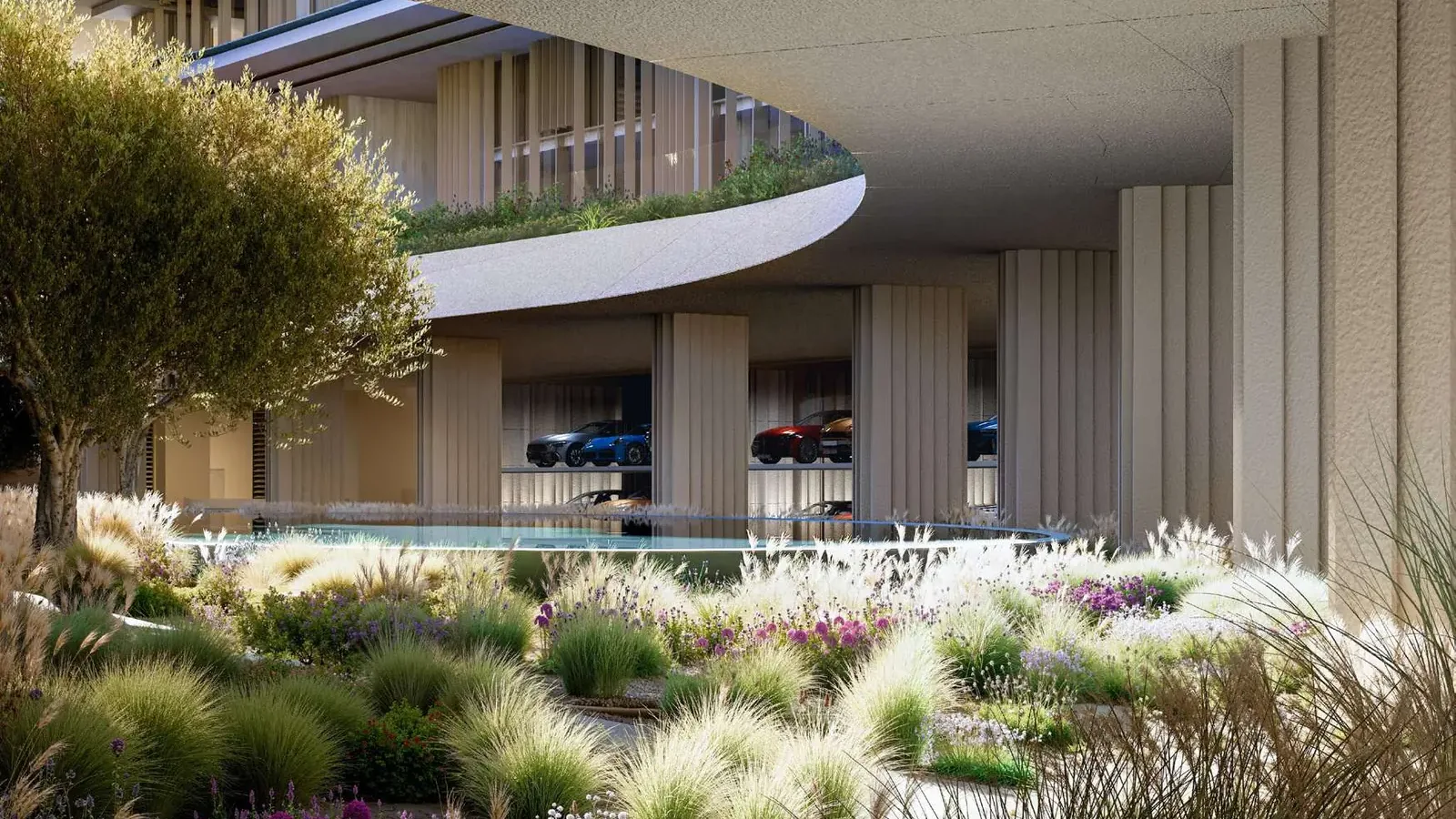 Landscaped arrival and car collection area at Wedyan - The Canal