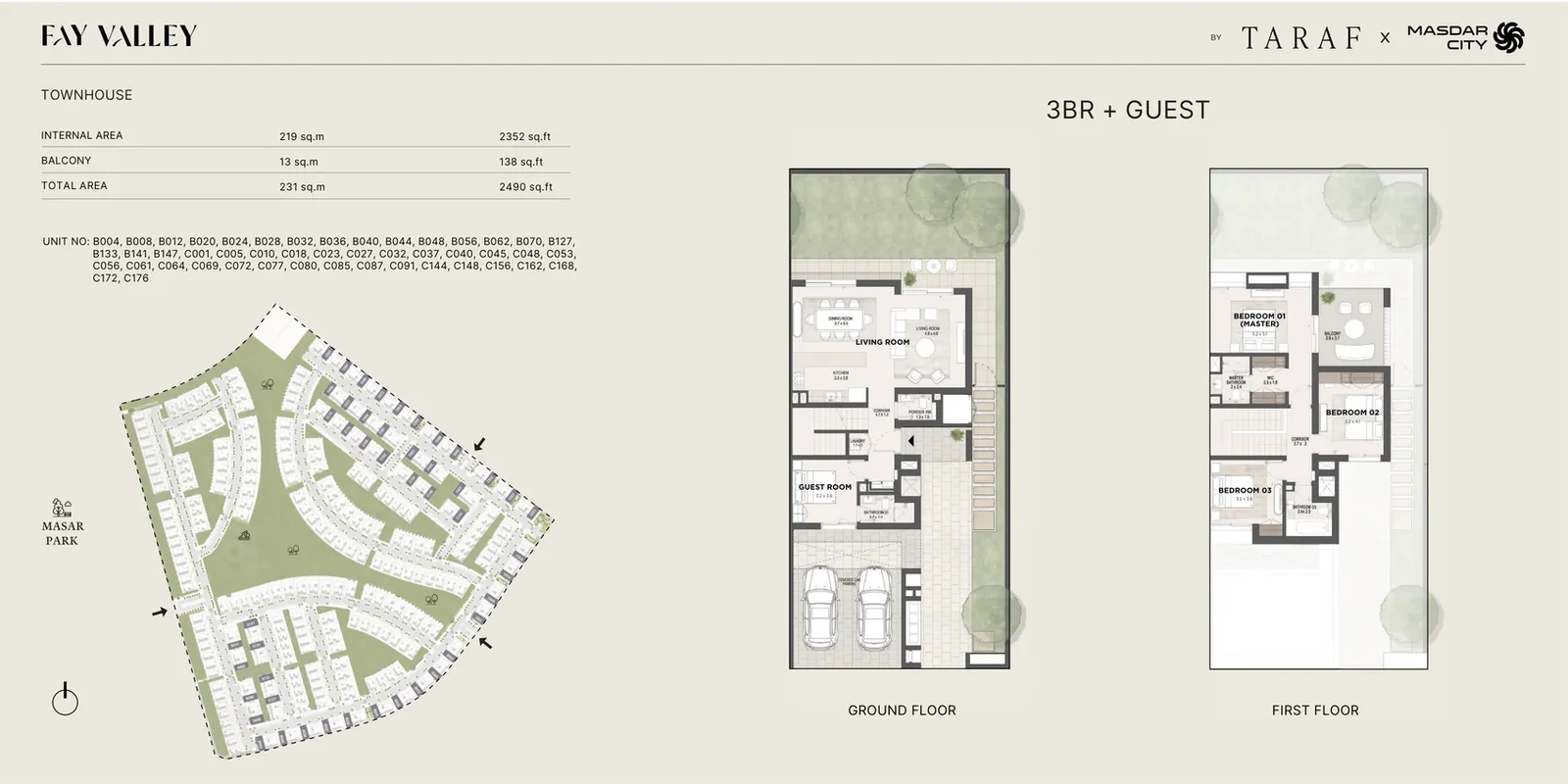 Fay Valley 3 bedroom + guest townhouse standard floor plan, 2,490 sq ft