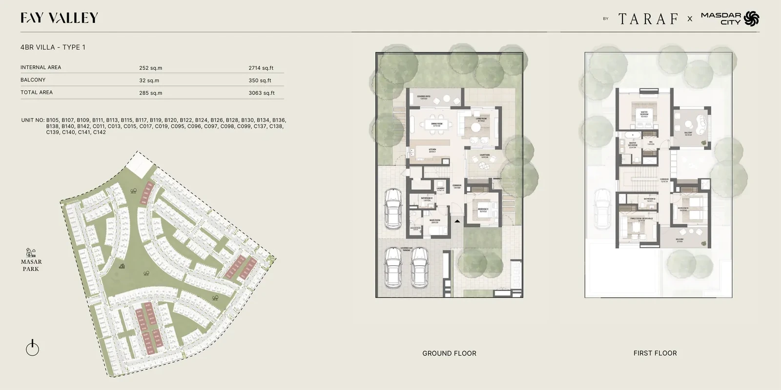 Fay Valley 4 bedroom villa type 1 standard floor plan, 3,063 sq ft