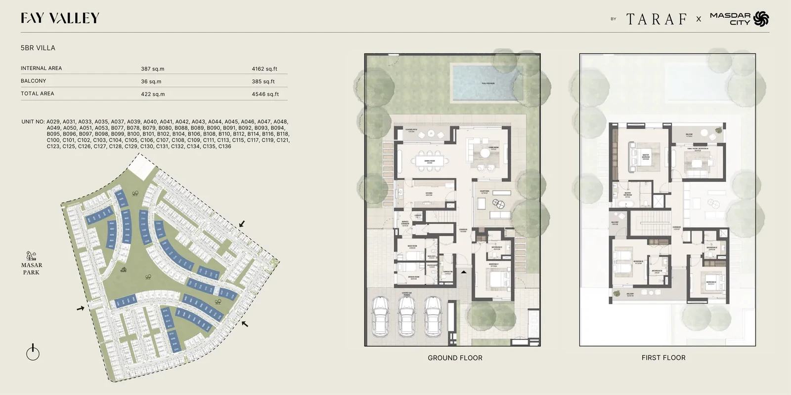 Fay Valley 5 bedroom villa standard floor plan, 4,546 sq ft