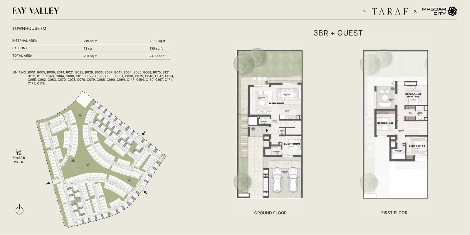 Fay Valley 3 bedroom + guest townhouse mirror floor plan, 2,490 sq ft