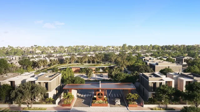 Aerial view of Fay Valley villas, green corridors and central amenities