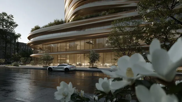 Magnolia by Palladium curved building exterior in Dubai Internet City
