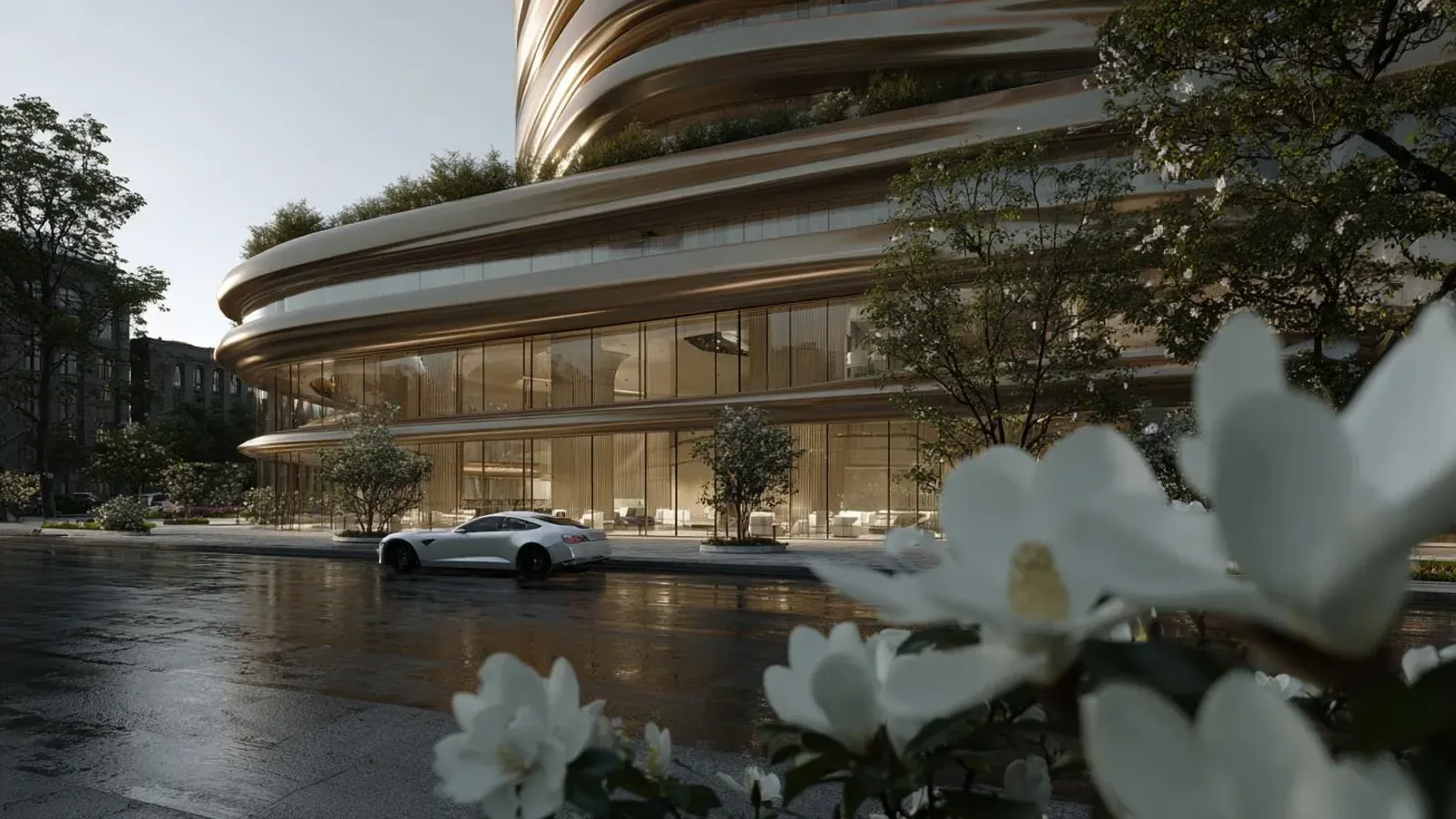 Magnolia by Palladium curved building exterior in Dubai Internet City