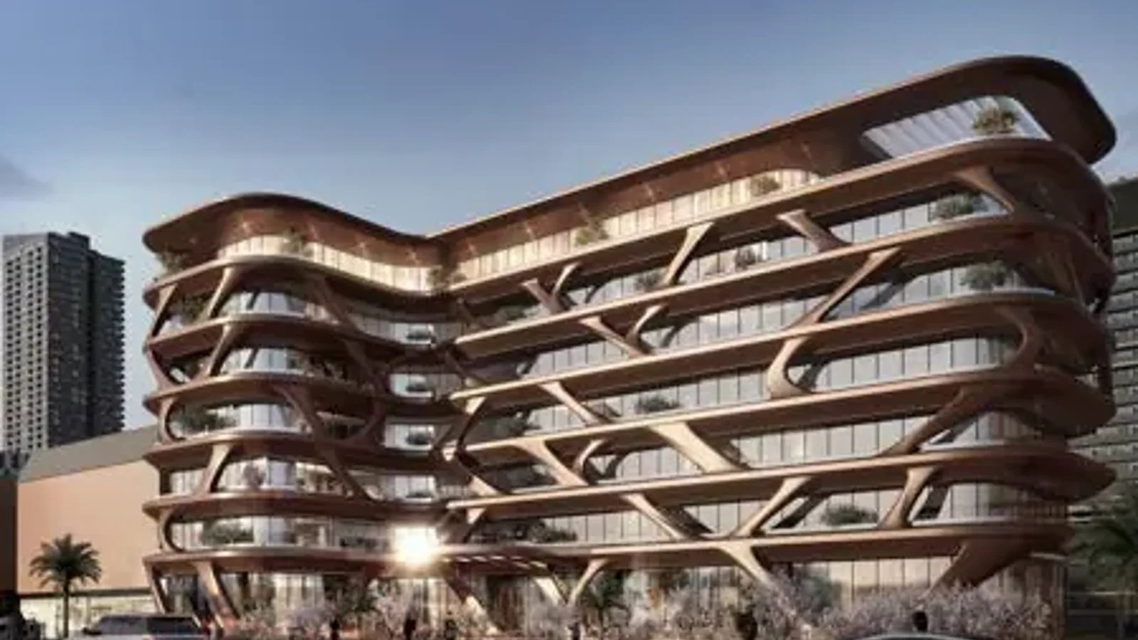 Magnolia boutique residential building illuminated at dusk