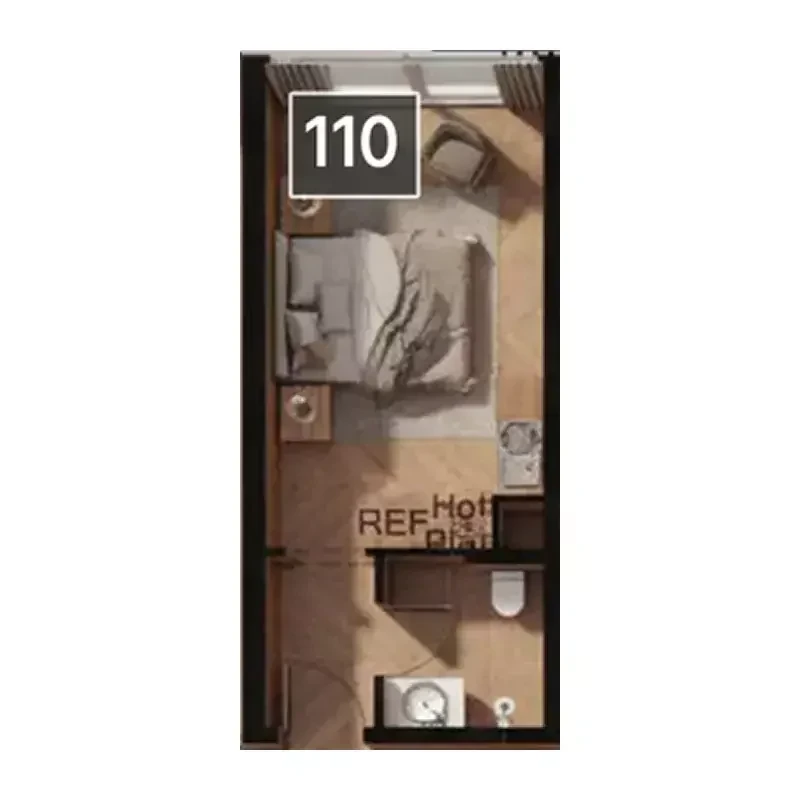 Magnolia studio Type 1 floor plan for Unit 110, 303 sq ft