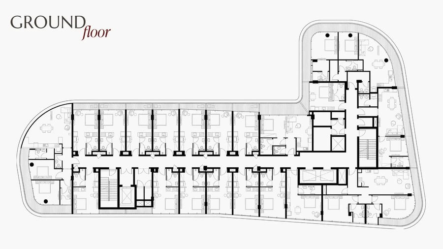 Magnolia ground-floor building plan showing apartment layouts and shared circulation