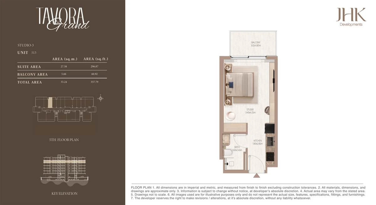 Tavora Grand studio Type 3, Unit 513, 358 sq ft