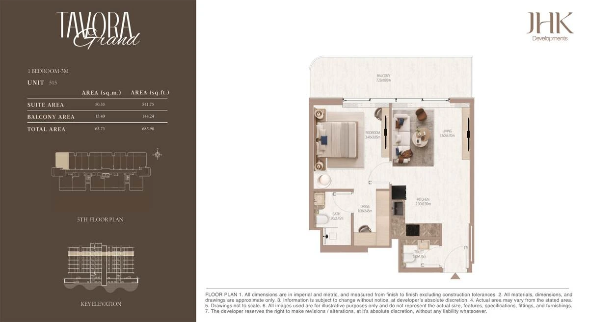 Tavora Grand 1 bedroom Type 3M, Unit 515, 686 sq ft