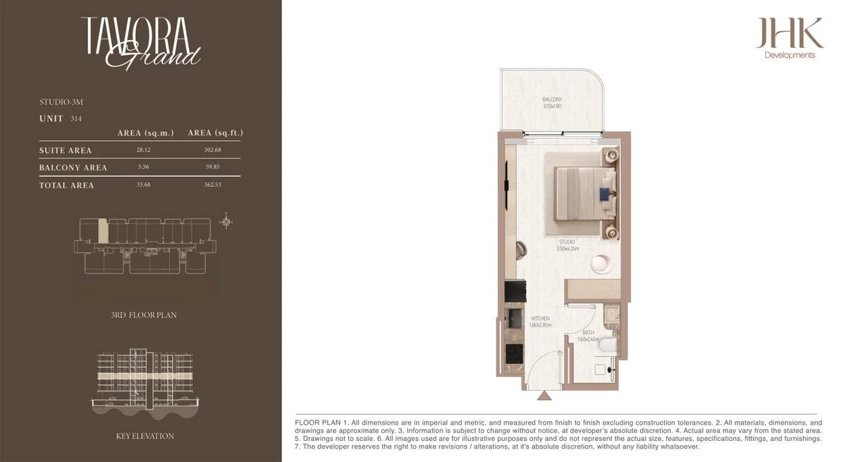 Tavora Grand studio Type 3M, Unit 314, 363 sq ft