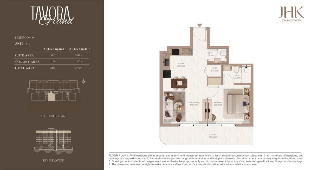 Tavora Grand 1 bedroom Type 6, Unit 619, 678 sq ft