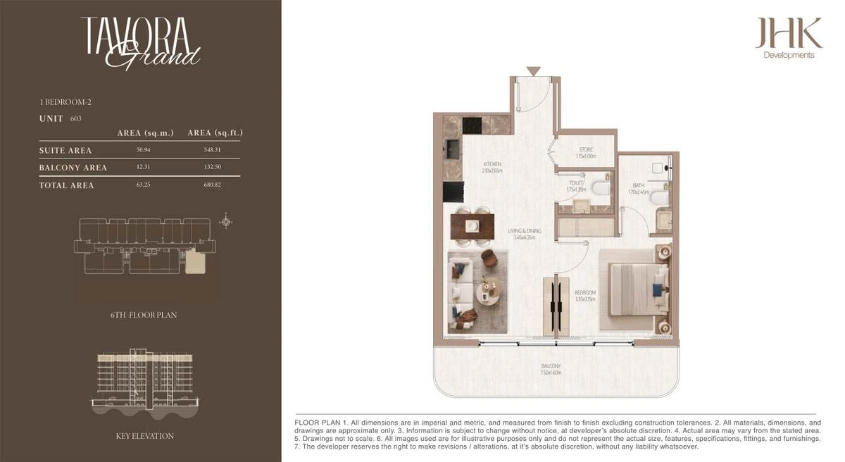 Tavora Grand 1 bedroom Type 2, Unit 603, 681 sq ft