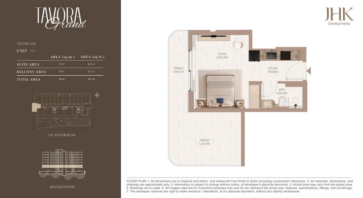 Tavora Grand studio Type 2M, Unit 115, 505 sq ft