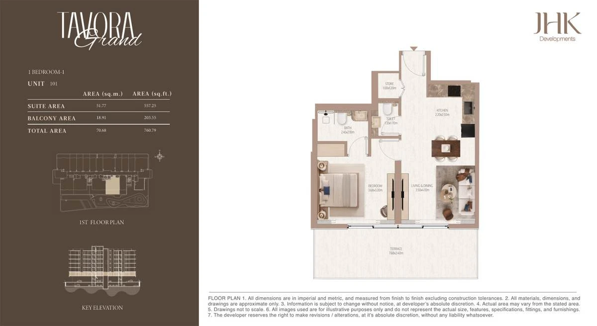 Tavora Grand 1 bedroom Type 1, Unit 101, 761 sq ft