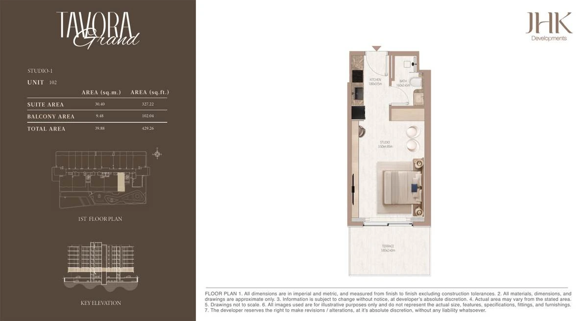 Tavora Grand studio Type 1, Unit 102, 429 sq ft