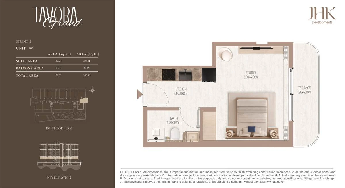 Tavora Grand studio Type 2, Unit 103, 355 sq ft