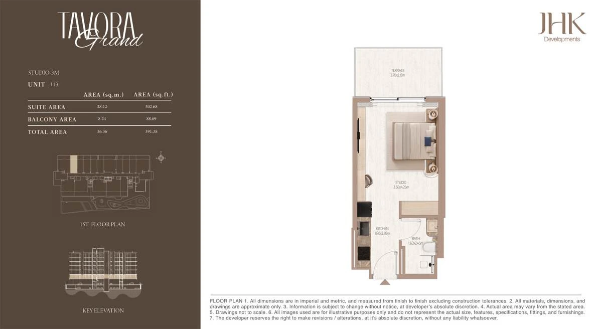 Tavora Grand studio Type 3M, Unit 113, 391 sq ft