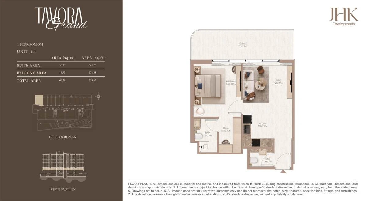 Tavora Grand 1 bedroom Type 3M, Unit 114, 713 sq ft