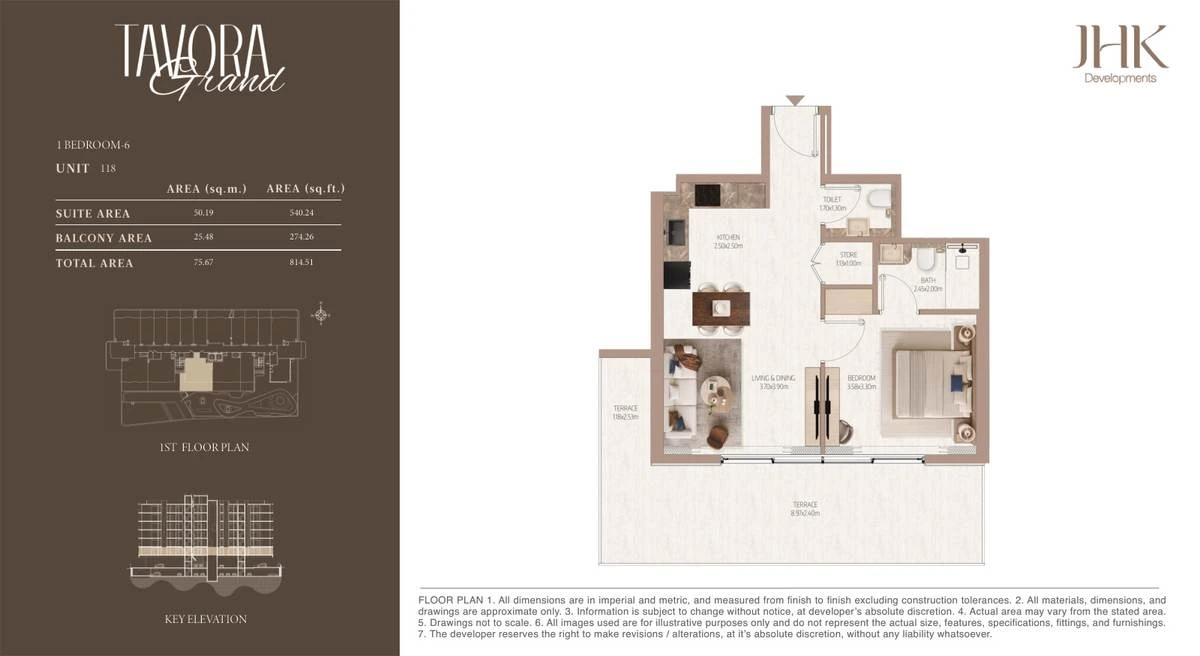 Tavora Grand 1 bedroom Type 6, Unit 118, 815 sq ft