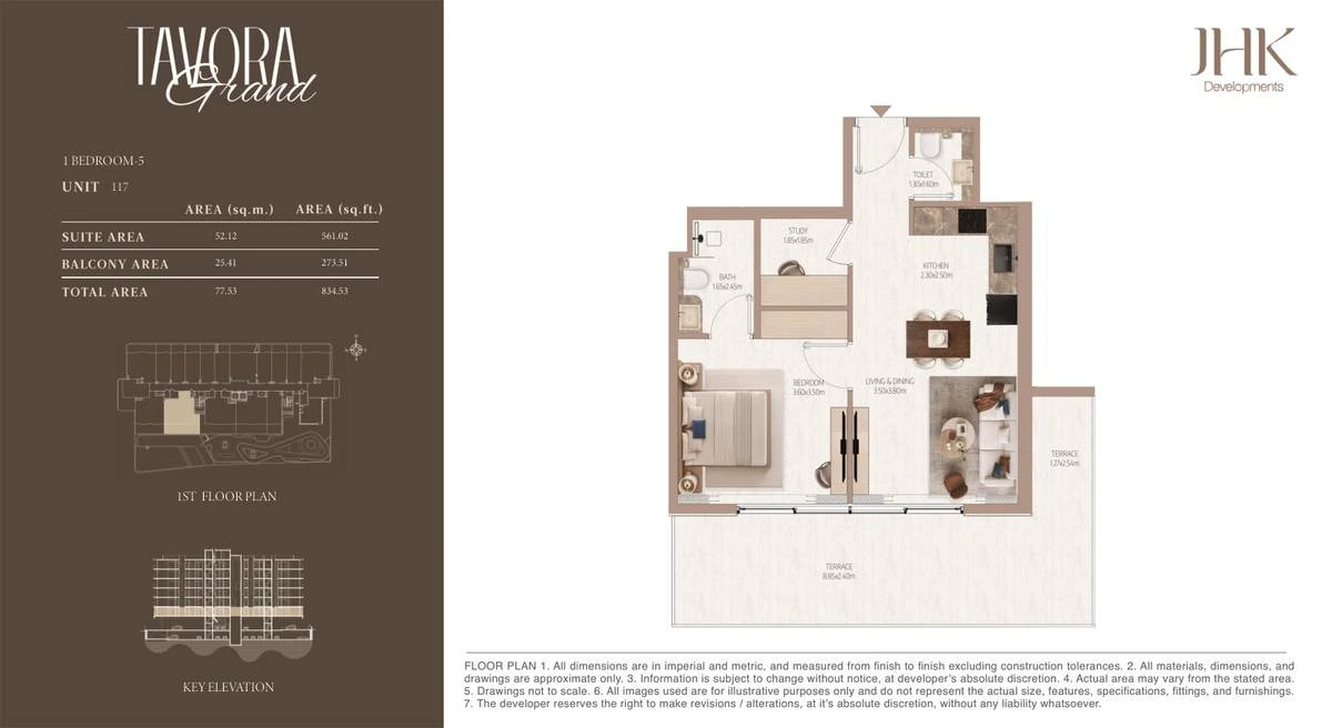 Tavora Grand 1 bedroom Type 5, Unit 117, 835 sq ft
