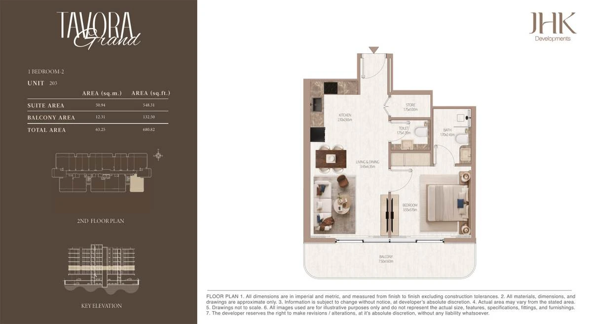 Tavora Grand 1 bedroom Type 2, Unit 203, 681 sq ft