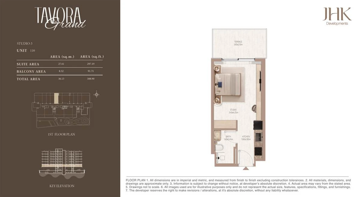 Tavora Grand studio Type 3, Unit 110, 389 sq ft