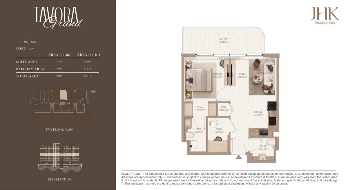 Tavora Grand 1 bedroom Type 4, Unit 309, 635 sq ft