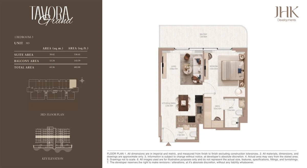 Tavora Grand 1 bedroom Type 3, Unit 305, 682 sq ft
