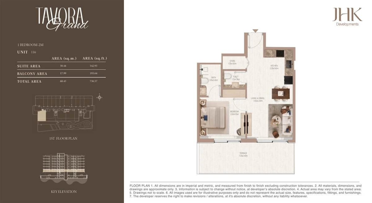 Tavora Grand 1 bedroom Type 2M, Unit 116, 737 sq ft