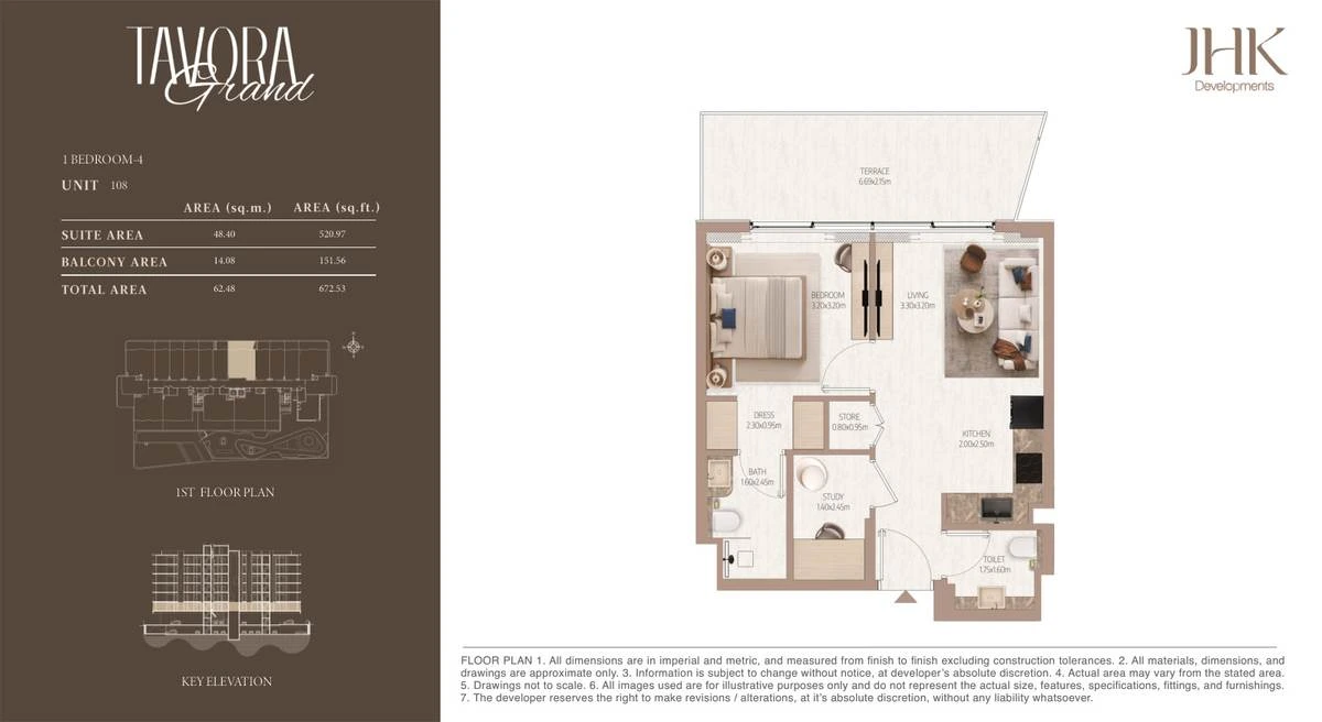 Tavora Grand 1 bedroom Type 4, Unit 108, 673 sq ft