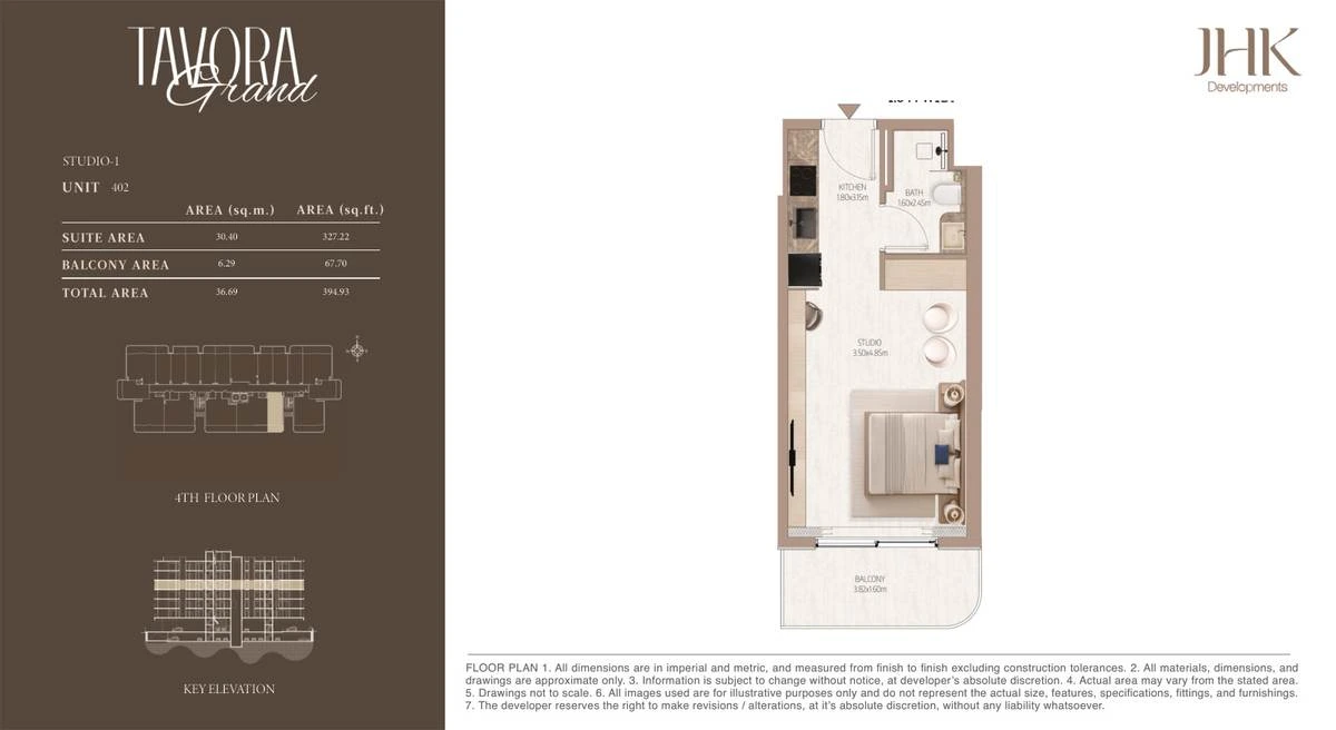 Tavora Grand studio Type 1, Unit 402, 395 sq ft