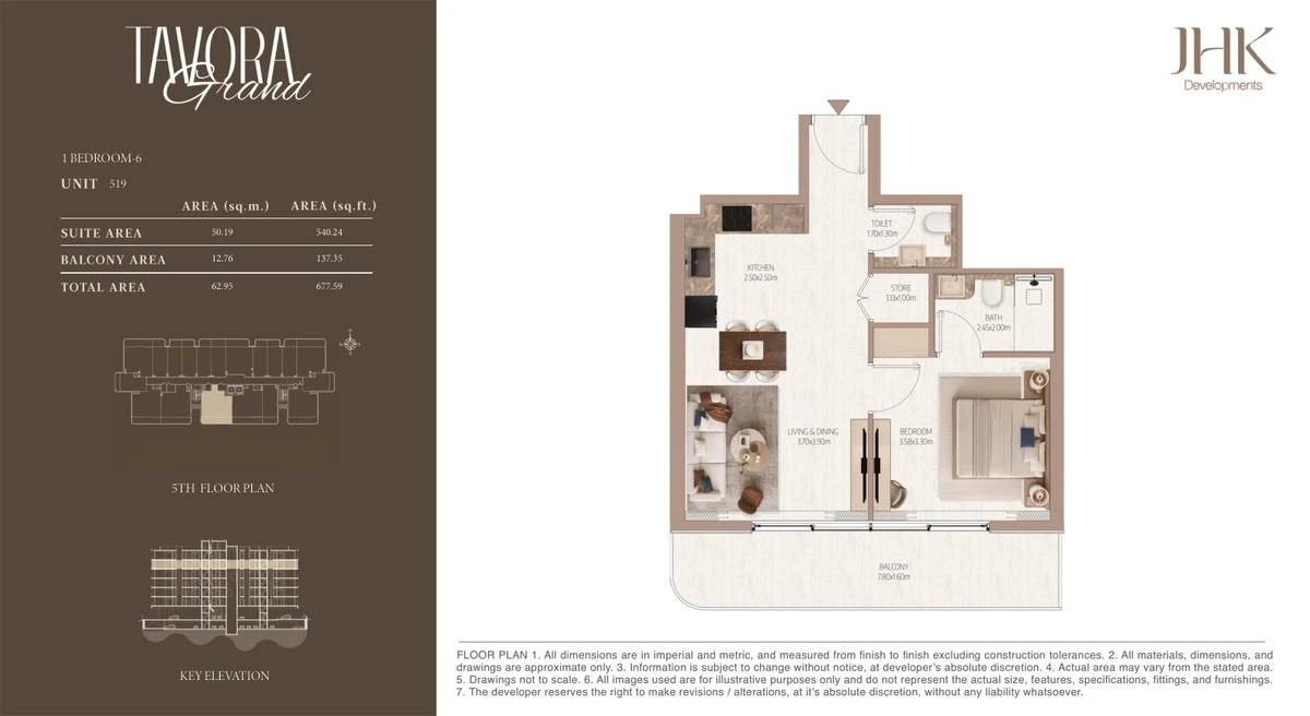 Tavora Grand 1 bedroom Type 6, Unit 519, 678 sq ft