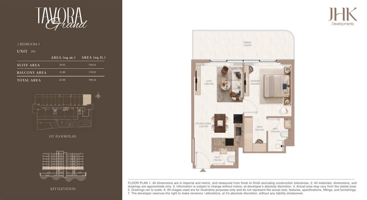 Tavora Grand 1 bedroom Type 3, Unit 104, 709 sq ft