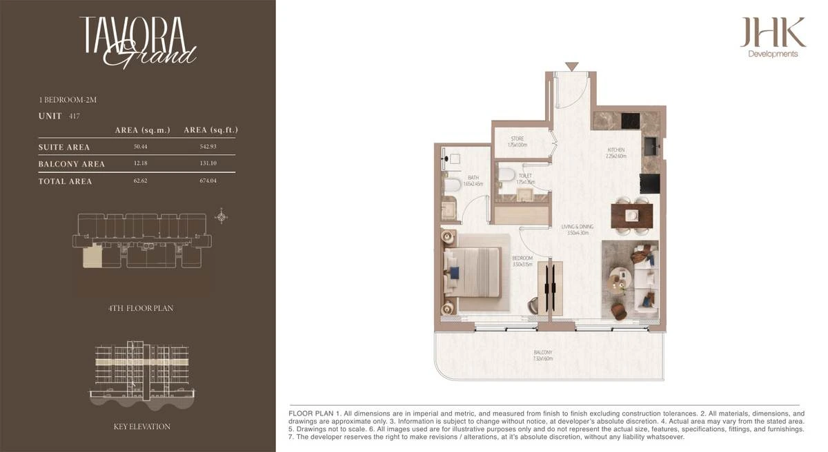 Tavora Grand 1 bedroom Type 2M, Unit 417, 674 sq ft
