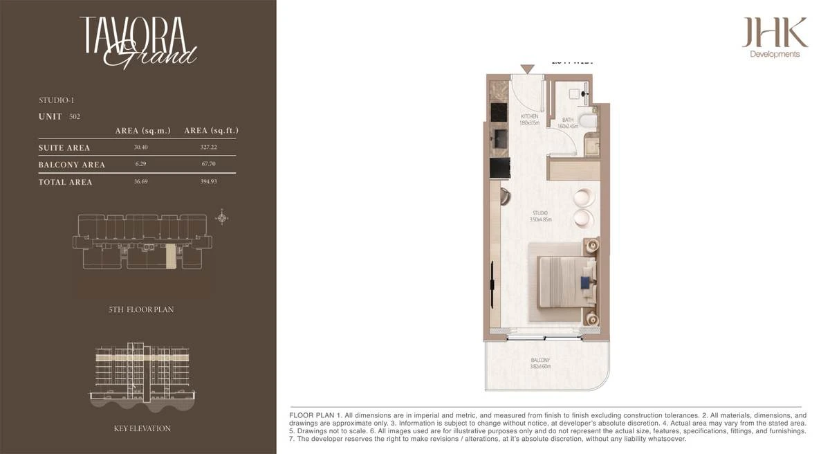 Tavora Grand studio Type 1, Unit 502, 395 sq ft