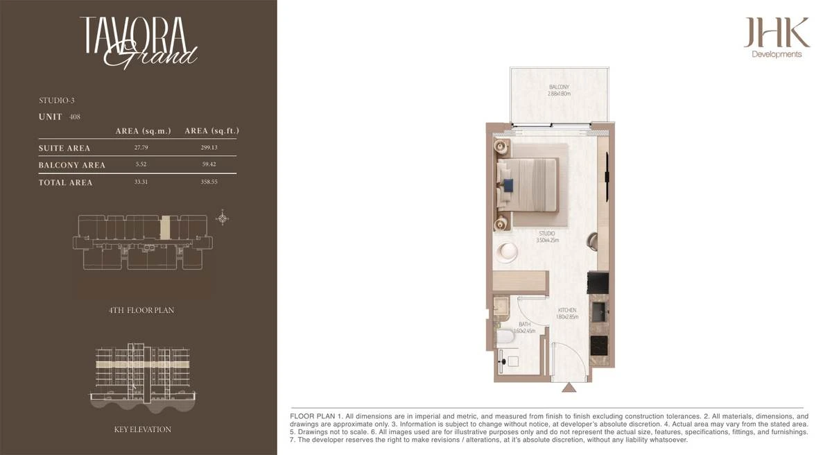 Tavora Grand studio Type 3, Unit 408, 359 sq ft