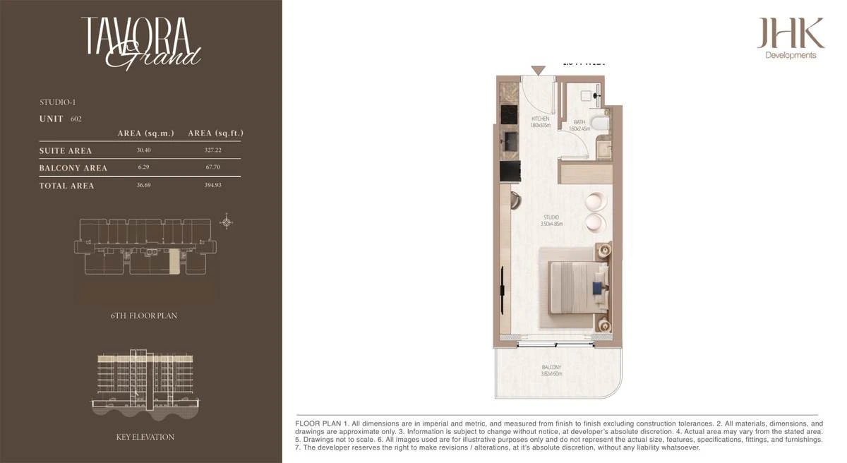 Tavora Grand studio Type 1, Unit 602, 395 sq ft